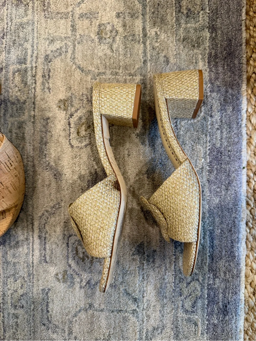 Veronica Beard Cork Slide Block Heel Sandals - Tan Size 8